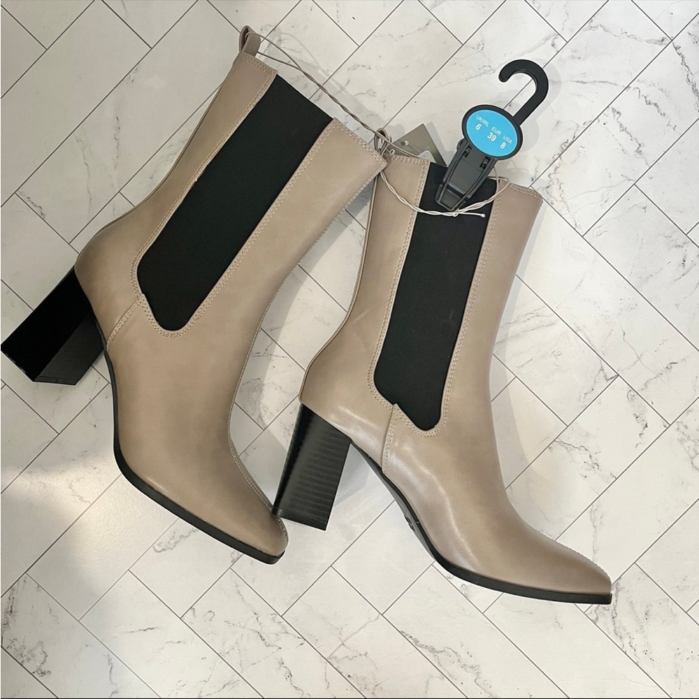 Primark Light Gray/Tan Heeled Mid-Calf Ankle Boots/Booties